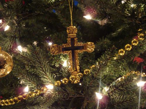 Cross Christmas Ornament on tree